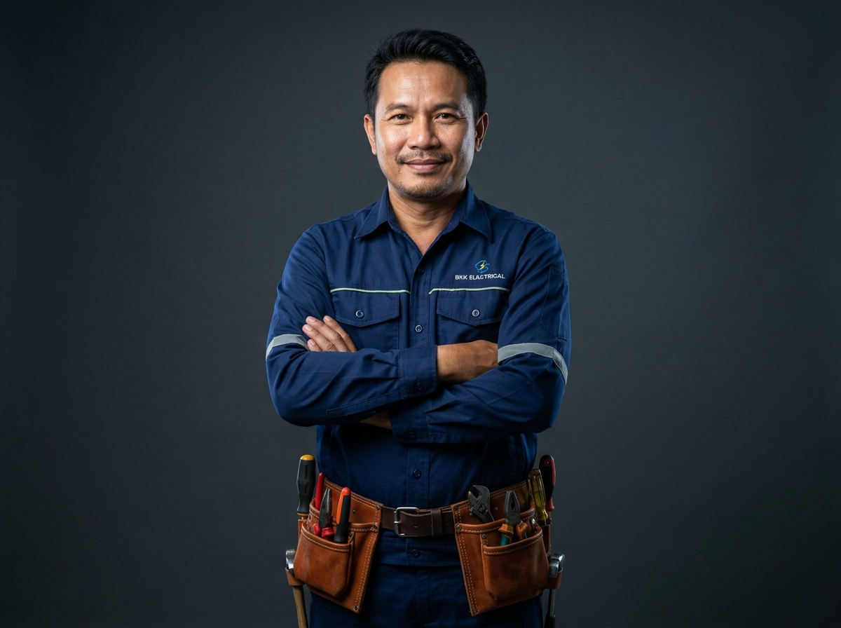 Portrait of Somchai R., a verified electrician / ภาพช่างไฟฟ้า สมชาย ร. ผู้ผ่านการตรวจสอบ